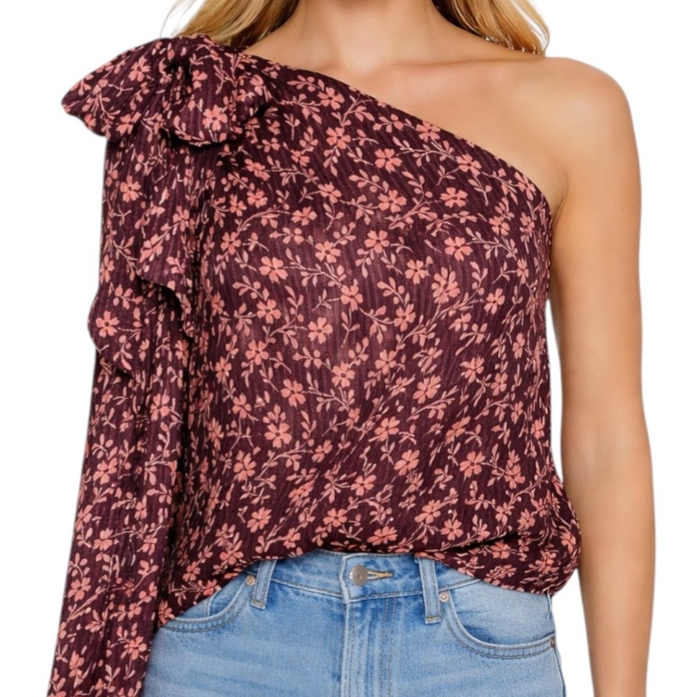 Ulla Johnson Enid Asymmetric One Shoulder Floral Silk Blend Statement Blouse 0